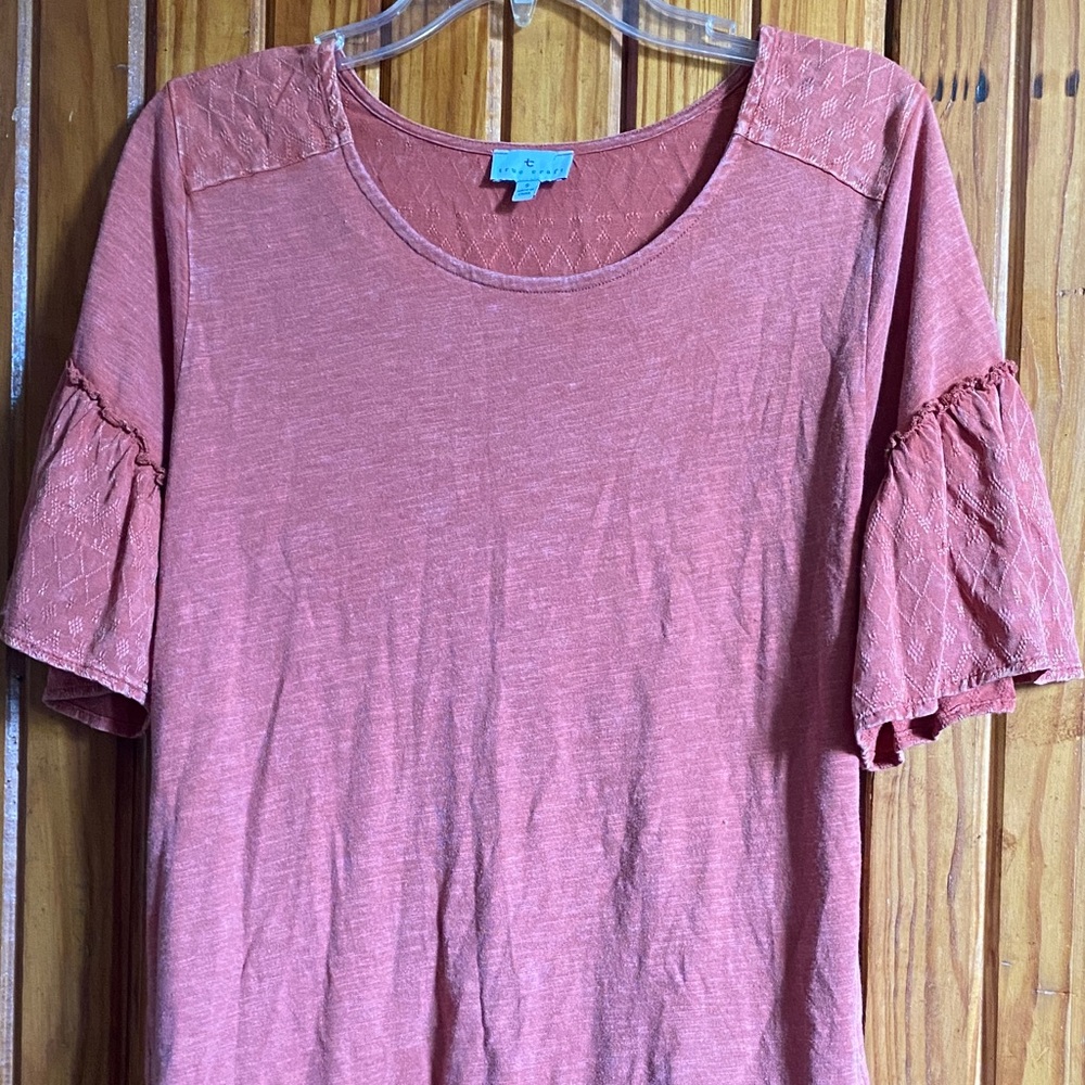 True Craft Peach Ruffle Sleeve Top